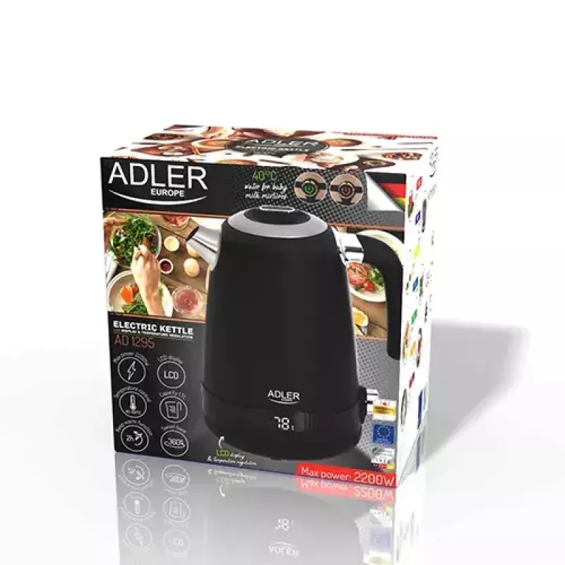 Electric kettle Adler 1 L 2200 W Black Stainless steel
