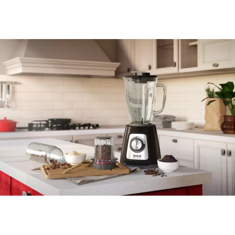 Tabletop blender Tefal BlendForce II BL4388 — 800 W, 1.25 L glass jar, ice crushing, black/brushed steel
