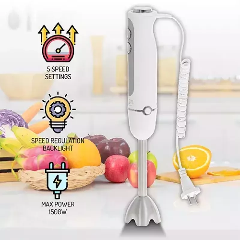 Immersion blender Adler AD 4625w — hand blender, 5 speeds, turbo, 1500 W, stainless steel blade, silver/white