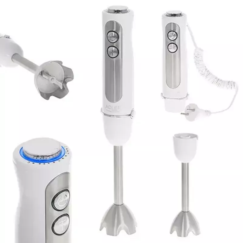 Immersion blender Adler AD 4625w — hand blender, 5 speeds, turbo, 1500 W, stainless steel blade, silver/white