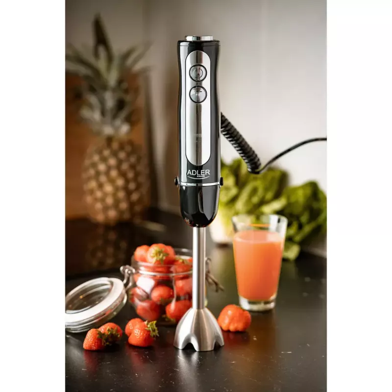 Immersion blender Adler AD 4625B — hand blender, 1500 W max, 850 W nominal, 5 speeds, mechanical control, turbo, stainless steel blade, black