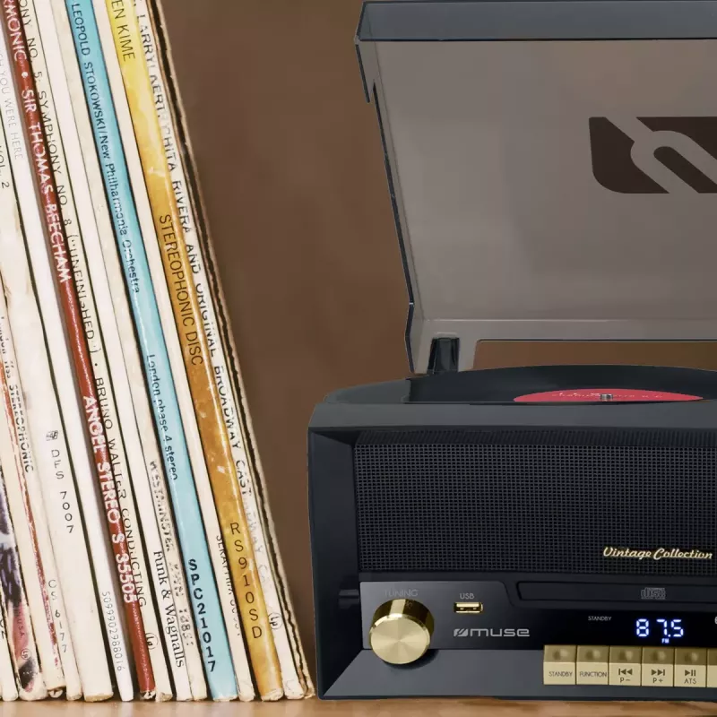 Direct drive audio turntable Muse MT-112 W — semi-automatic, 20 W RMS, 3.5 mm output, LCD, AC 100–240 V