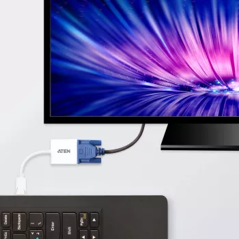 ATEN DisplayPort to VGA converter, Up to 1920x1200 @60Hz, DisplayPort, VGA (D-Sub), Male, Female, Straight, Straight