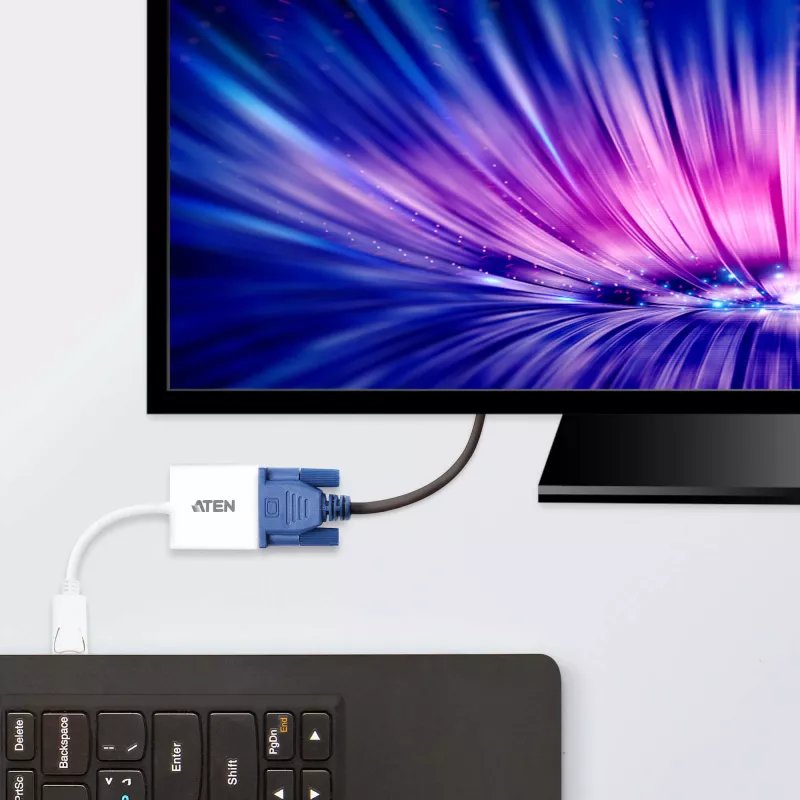 ATEN DisplayPort to VGA converter, Up to 1920x1200 @60Hz, DisplayPort, VGA (D-Sub), Male, Female, Straight, Straight