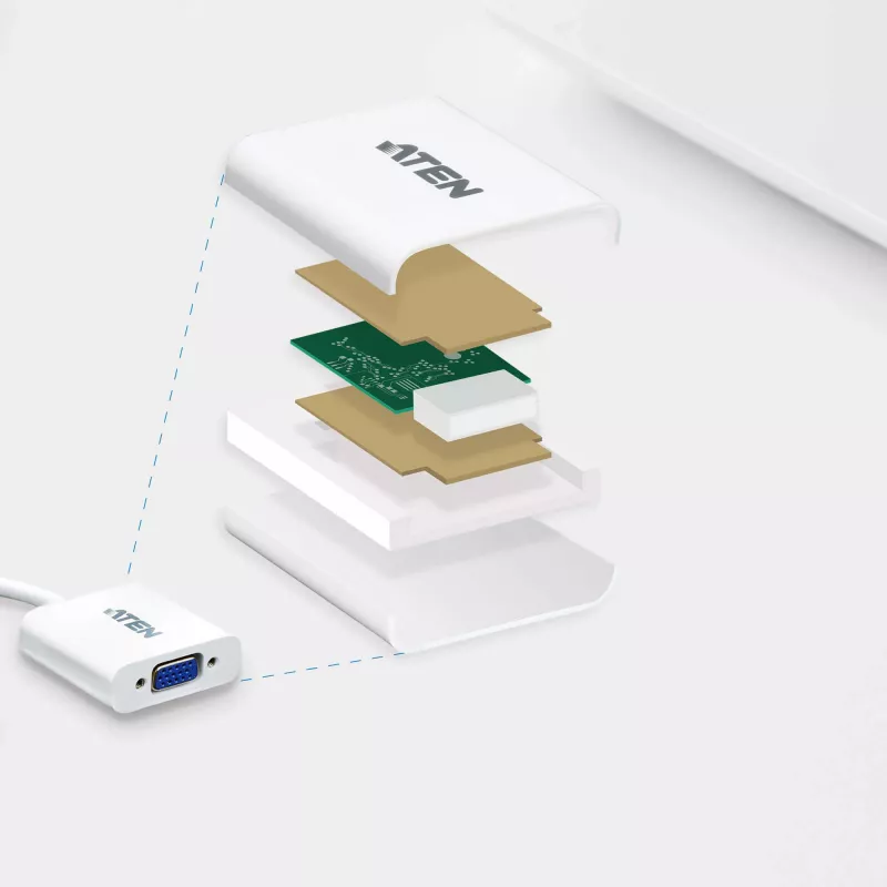 ATEN DisplayPort to VGA converter, Up to 1920x1200 @60Hz, DisplayPort, VGA (D-Sub), Male, Female, Straight, Straight