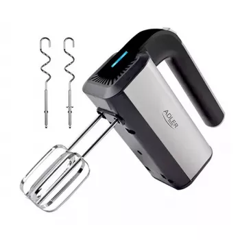 Hand mixer Adler AD 4225 — 5 speeds, turbo, 300 W, inox/silver‑black, beaters and dough hooks