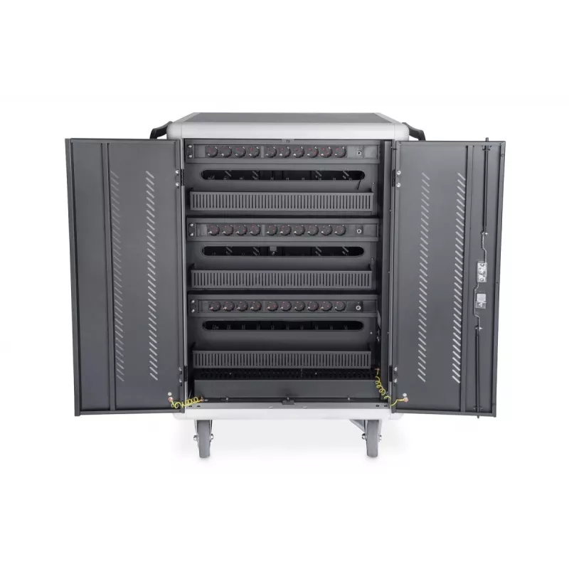 DIGITUS Charging trolley 30 charge bases, 15.6in, black 1100 x 700 x 650 mm, incl. USB, PDU, fan