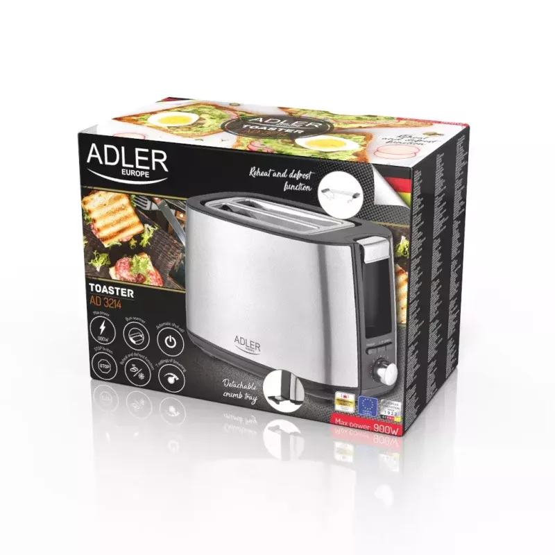 Adler AD 3214 Toaster, 2 Slots, Stainless Steel, 750 W