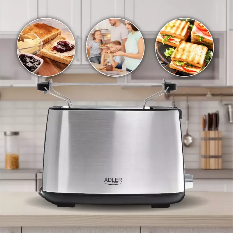 Adler AD 3214 Toaster, 2 Slots, Stainless Steel, 750 W
