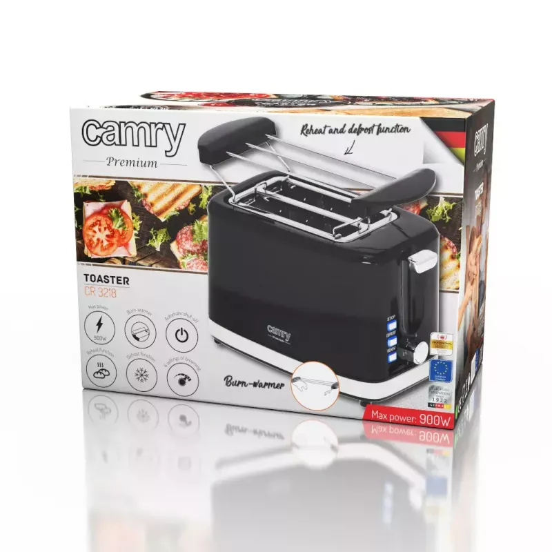 Toaster Camry Premium CR 3218 2 slice 900 W Black Silver