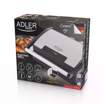 Contact Grill Adler AD 3052 rectangular steel/black, 1200 W, grate top, lockable lid