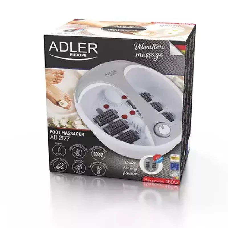 Foot bath Adler AD 2177 — infrared foot massager with heat, vibration, bubbles, 450 W, 5.6 L tank, ergonomic handle