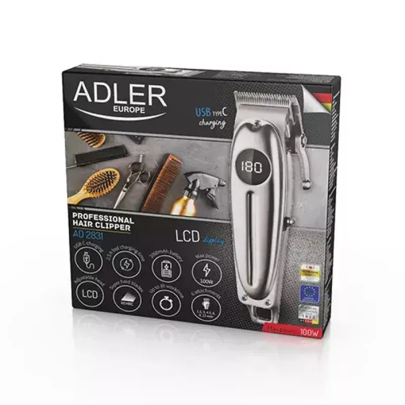 Hair Trimmers Adler AD 2831 Silver Stainless Steel V-shaped 1 mm