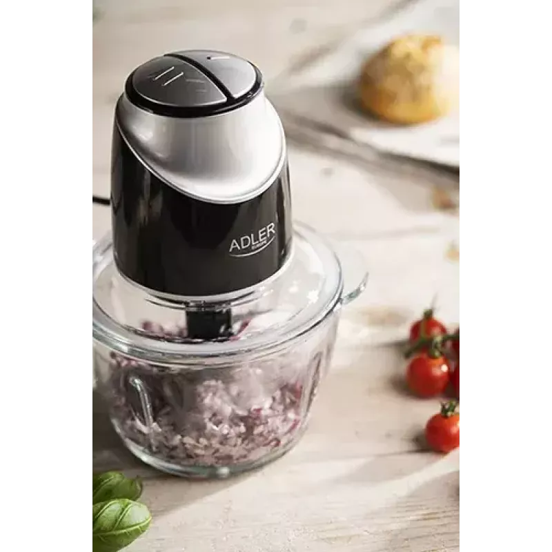 Electric food chopper Adler AD 4082, 1.2 L glass bowl, 300 W, 2 speeds, pulse, stainless steel blades
