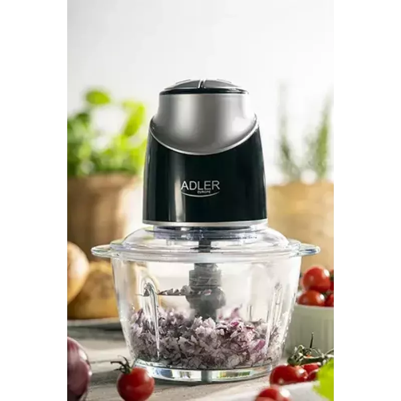 Electric food chopper Adler AD 4082, 1.2 L glass bowl, 300 W, 2 speeds, pulse, stainless steel blades
