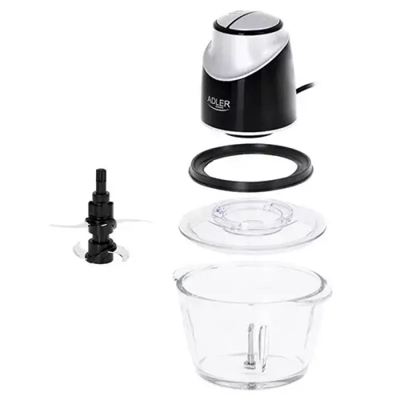Electric food chopper Adler AD 4082, 1.2 L glass bowl, 300 W, 2 speeds, pulse, stainless steel blades