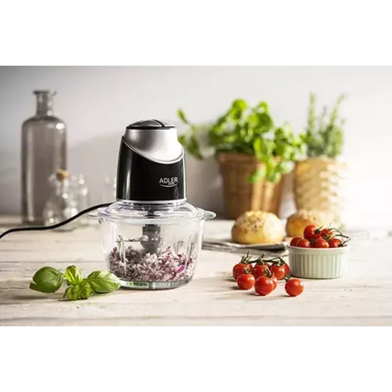 Electric food chopper Adler AD 4082, 1.2 L glass bowl, 300 W, 2 speeds, pulse, stainless steel blades