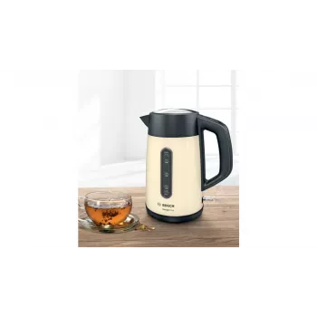 Electric kettle Bosch TWK4P437 1.7 L, 2400 W, stainless steel housing, cordless, beige/black