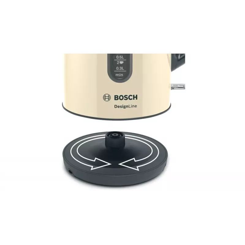 Electric kettle Bosch TWK4P437 1.7 L, 2400 W, stainless steel housing, cordless, beige/black