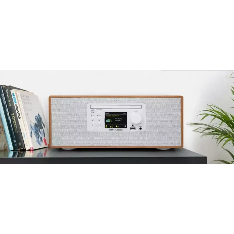 Personal radio Muse M-695 DBTW — DAB/DAB+/FM digital tuner, 2.8 inch TFT, 60W RMS, AC/DC, wood/white