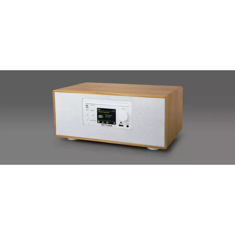 Personal radio Muse M-695 DBTW — DAB/DAB+/FM digital tuner, 2.8 inch TFT, 60W RMS, AC/DC, wood/white