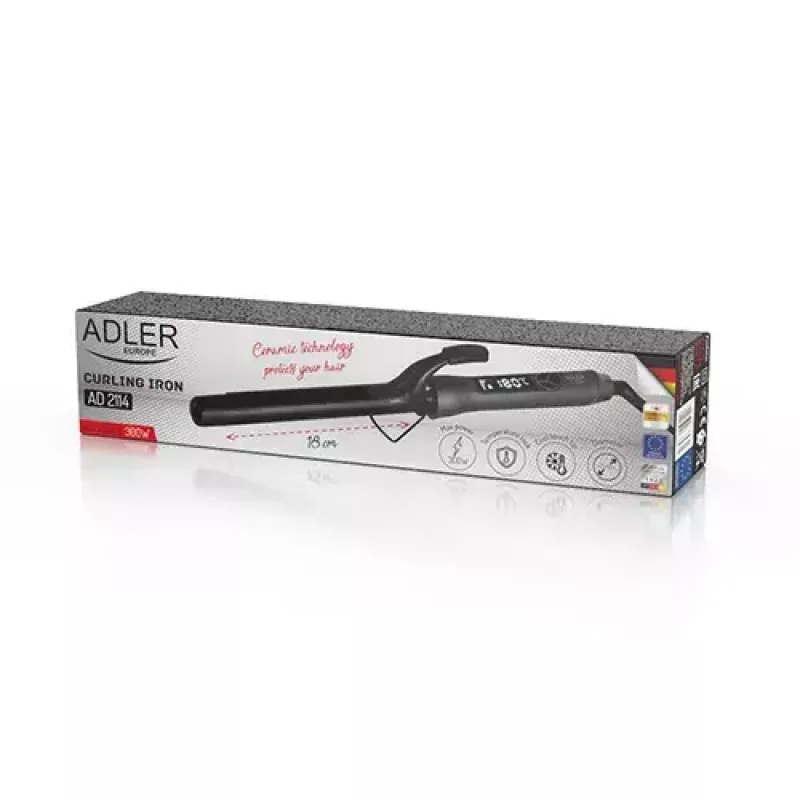 Curling iron Adler AD 2114 — 60 W ceramic barrel 2.5 cm, 12 temp levels, 110–210°C, 1.8 m swivel cord