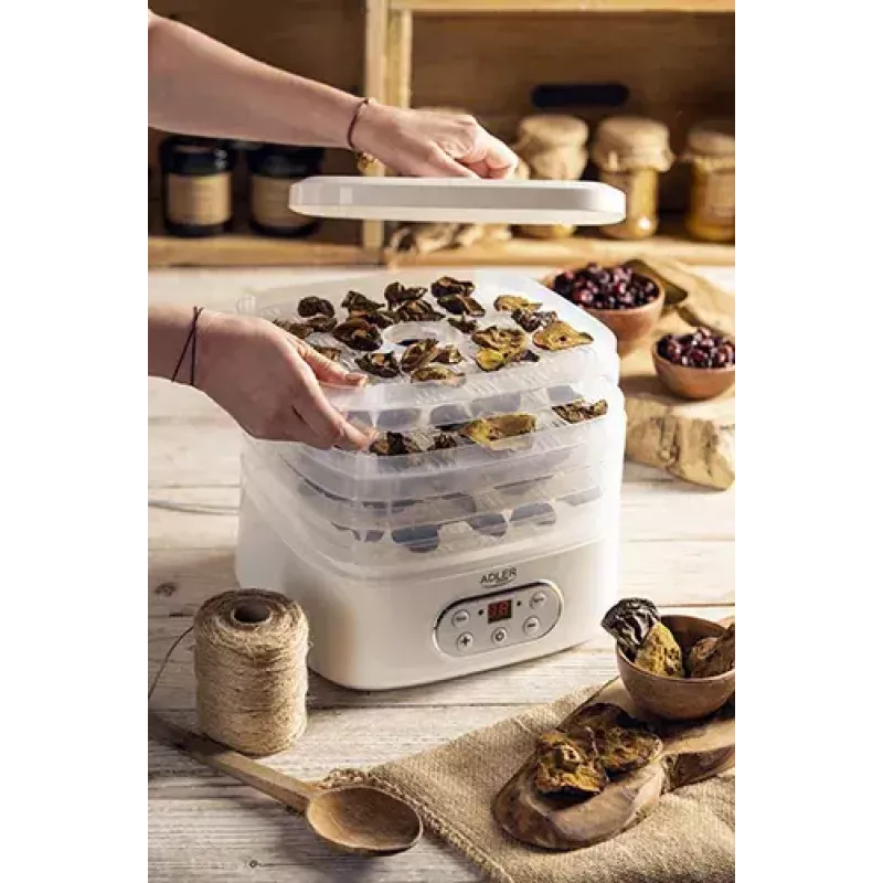 Food dehydrator Adler AD 6658, 5 trays, LCD timer 70h, 35–70°C, 230W (max 550W), white
