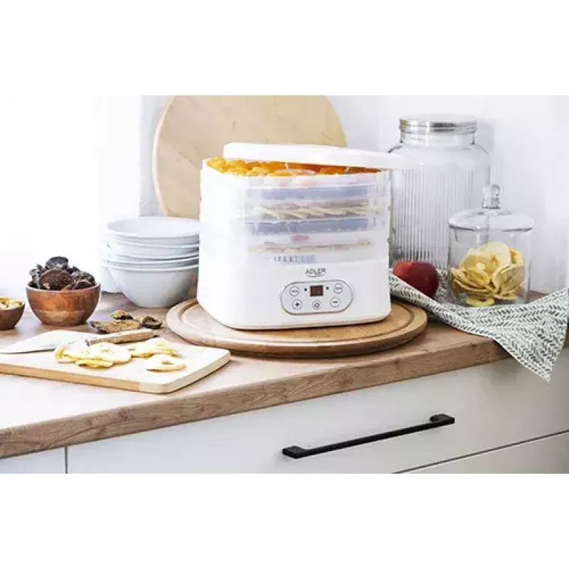 Food dehydrator Adler AD 6658, 5 trays, LCD timer 70h, 35–70°C, 230W (max 550W), white