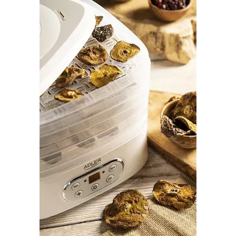 Food dehydrator Adler AD 6658, 5 trays, LCD timer 70h, 35–70°C, 230W (max 550W), white