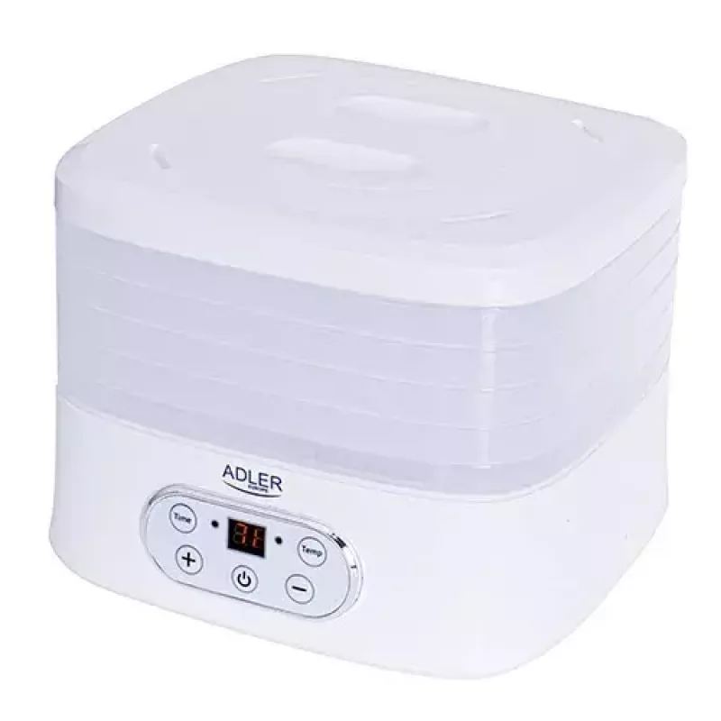 Food dehydrator Adler AD 6658, 5 trays, LCD timer 70h, 35–70°C, 230W (max 550W), white