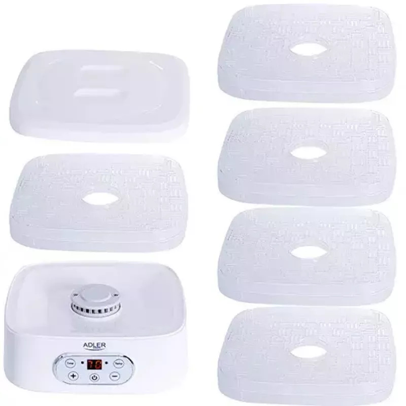 Food dehydrator Adler AD 6658, 5 trays, LCD timer 70h, 35–70°C, 230W (max 550W), white
