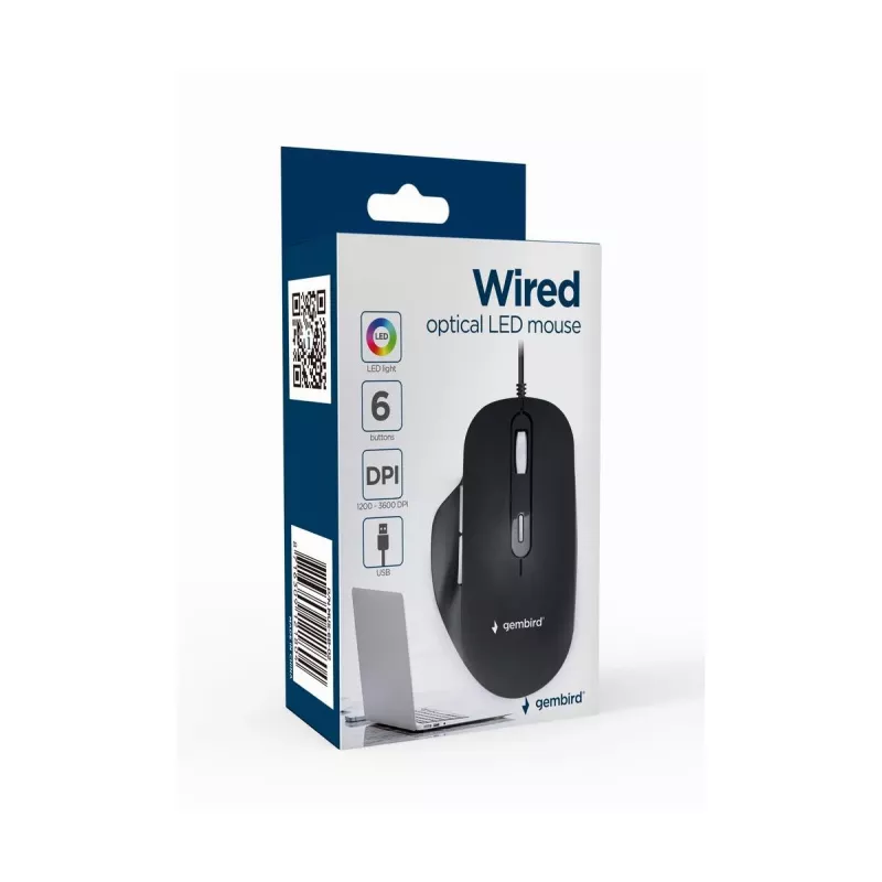 GEMBIRD Optical LED Mouse MUS-6B-02 Corded USB - 6 Button Wheel Black