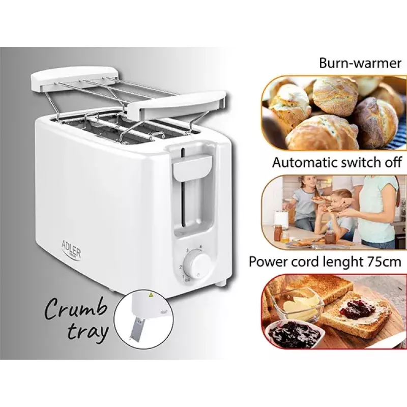Toaster Adler AD 3223 2 slice 750 W White