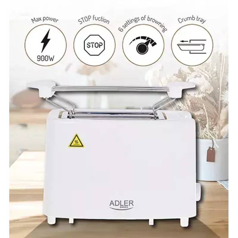 Toaster Adler AD 3223 2 slice 750 W White