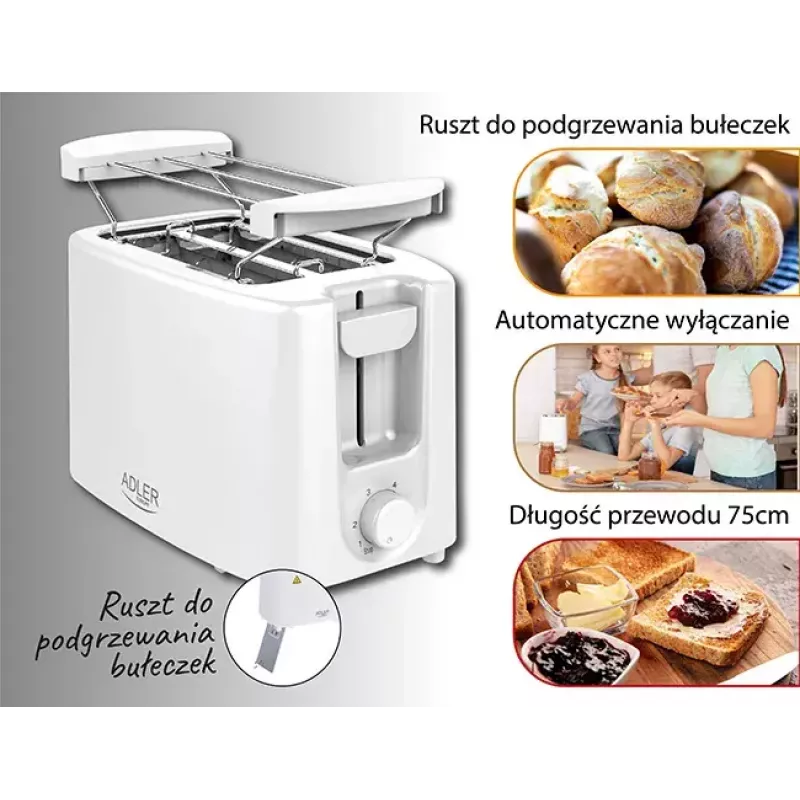 Toaster Adler AD 3223 2 slice 750 W White