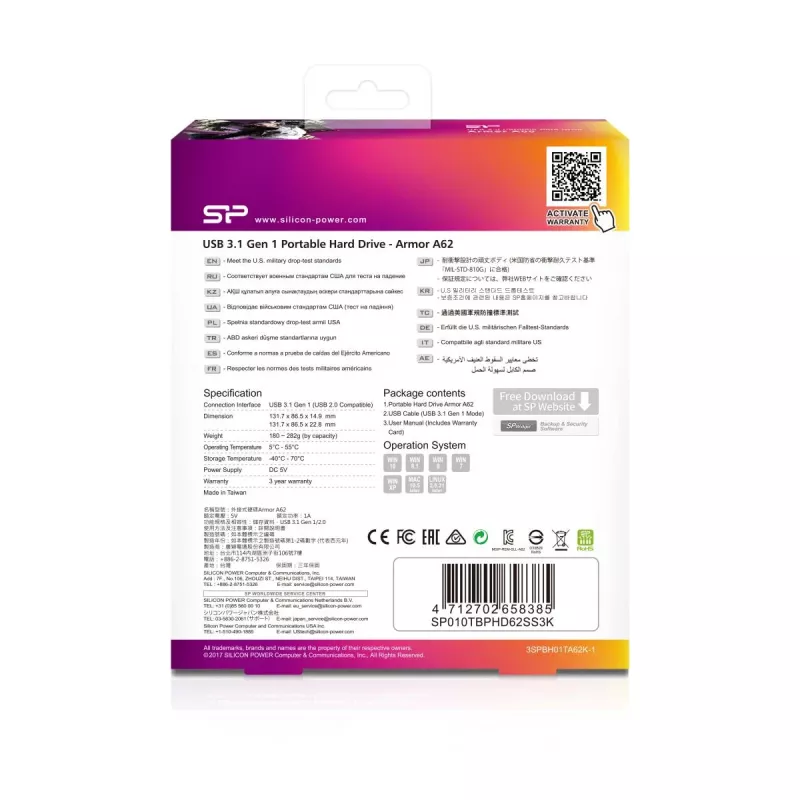 SILICON POWER Portable HDD USB 3.2 Gen 1 Armor - A62 1TB Black Moq-36