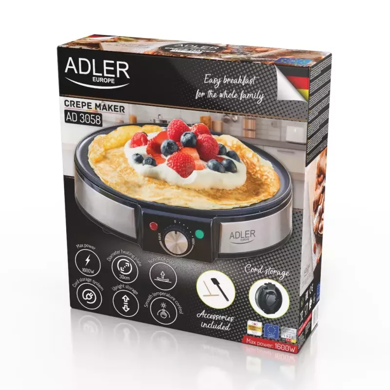 Crepe Maker Adler AD 3058 1600 W Black Stainless Steel