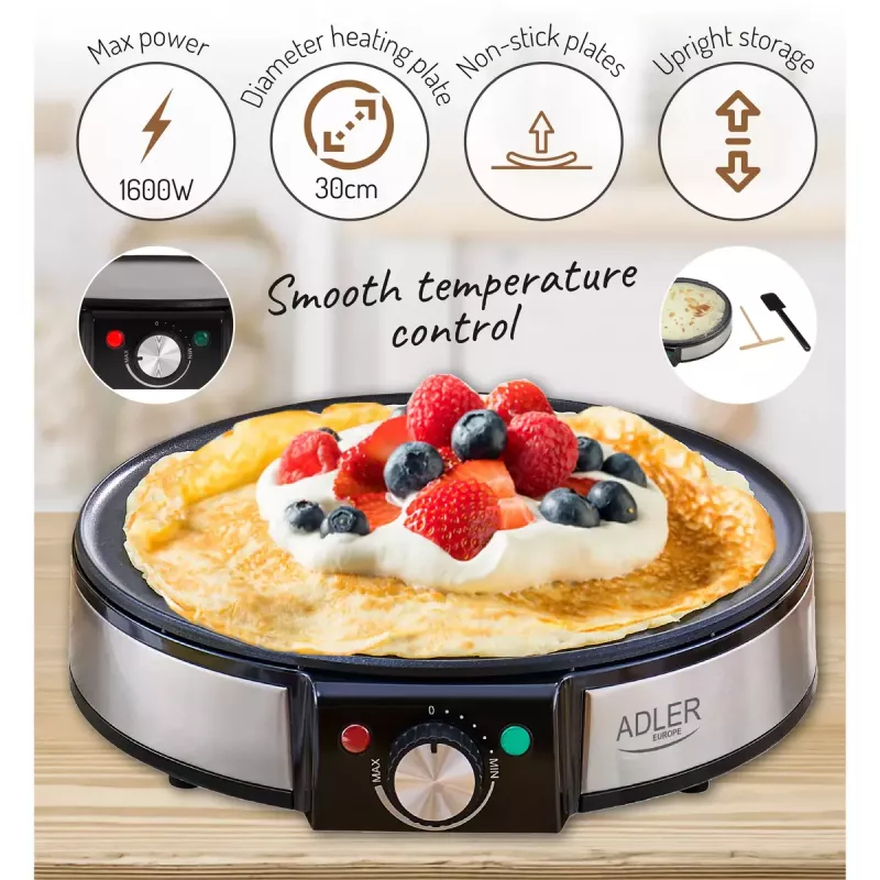 Crepe Maker Adler AD 3058 1600 W Black Stainless Steel