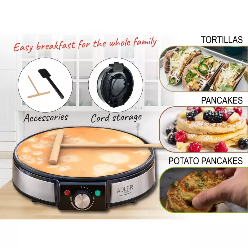 Crepe Maker Adler AD 3058 1600 W Black Stainless Steel