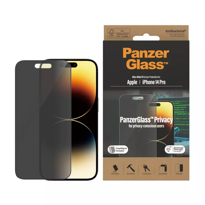 PanzerGlass ® Privacy Screen Protector iPhone 14 Pro | Ultra-Wide Fit w. EasyAligner