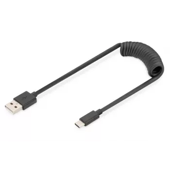 Digitus USB 2.0 USB A to USB C Spiral Cable 1m 0.48 Gbit/s Black