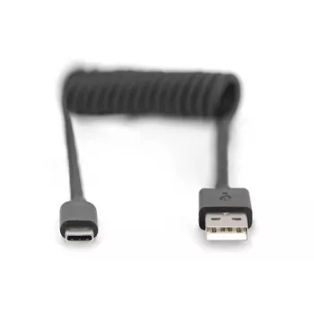 Digitus USB 2.0 USB A to USB C Spiral Cable 1m 0.48 Gbit/s Black