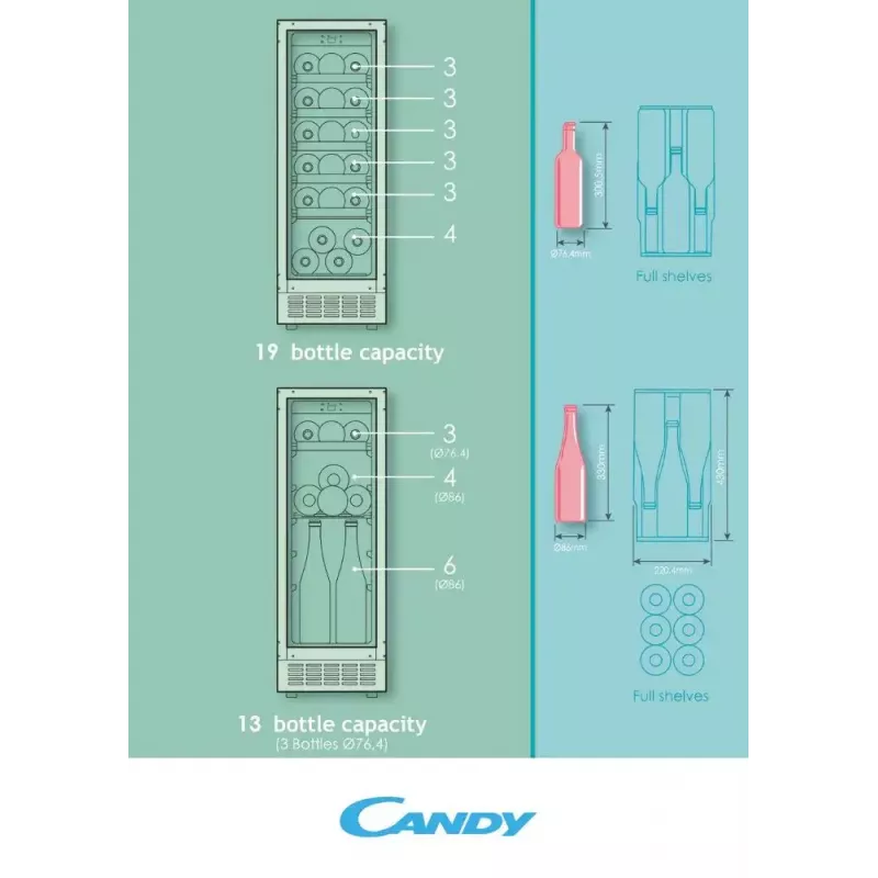 Built-in Wine Cooler Candy DiVino CCVB 30/1 Black 20 Bottles