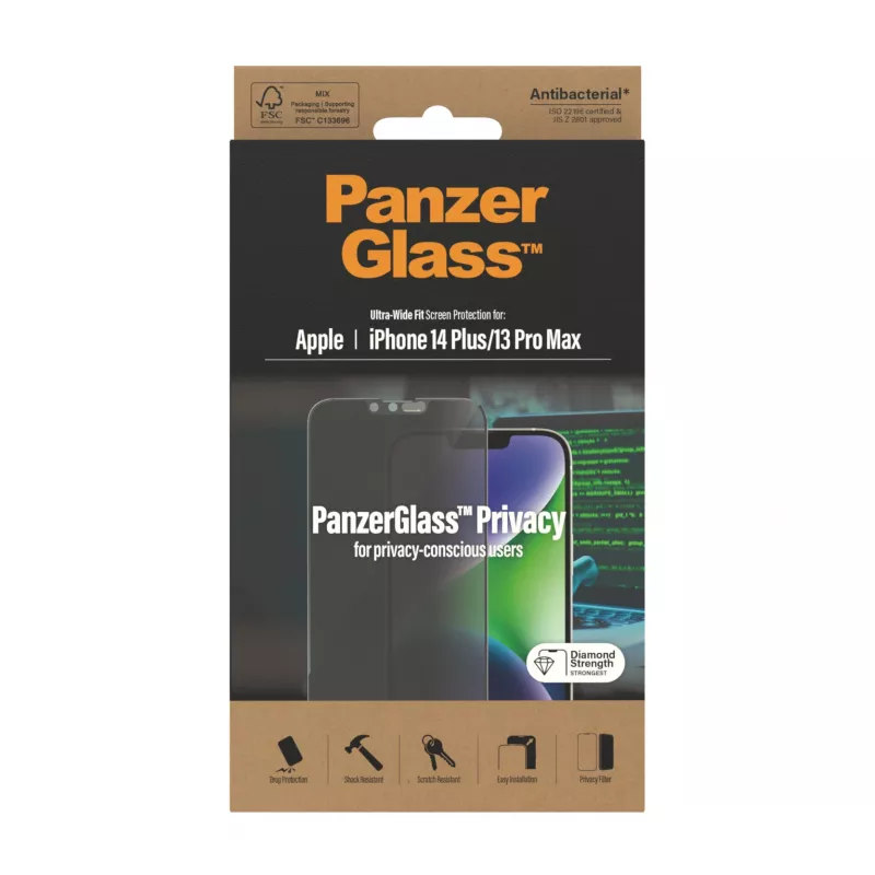 Privacy Screen Protector PanzerGlass Apple iPhone 14 Plus 13 Pro Max Scratch Shock Resistant
