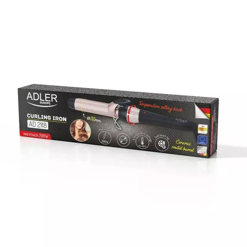 Curling iron Adler AD 2118 — 32 mm ceramic barrel, PTC ceramic heater, 140–200°C, 56 W
