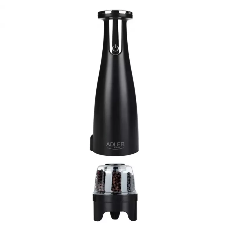 Salt & pepper grinder set Adler AD 4449B — stainless steel/black, 150 ml capacity, lithium battery, 80×80×263 mm