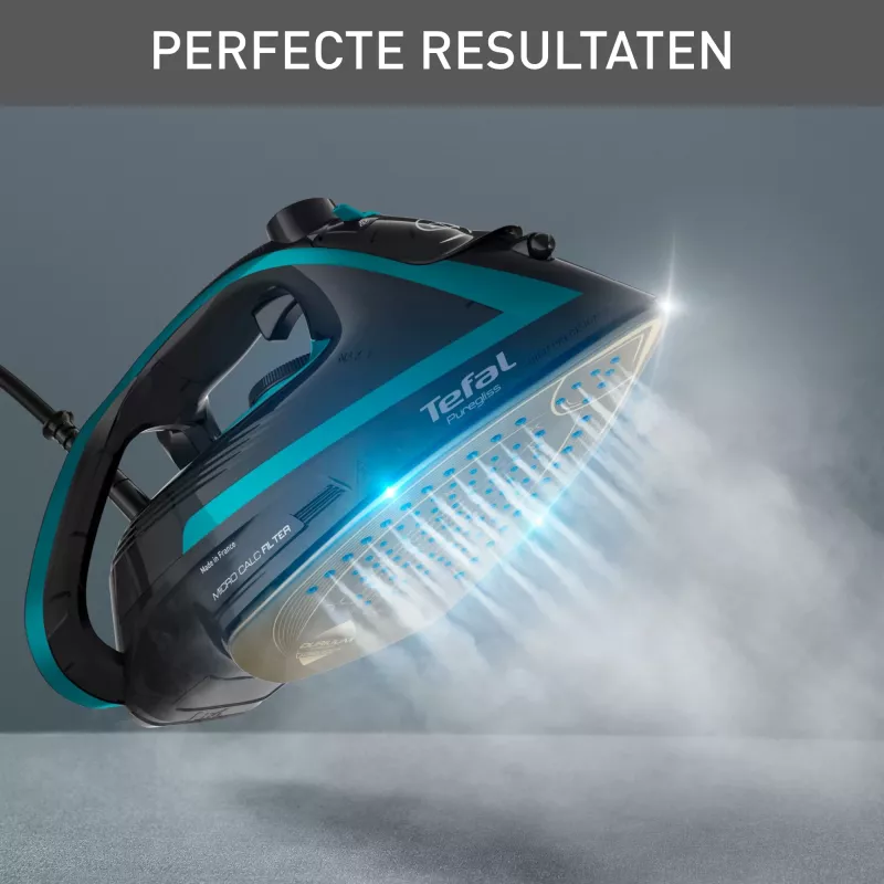 Tefal Puregliss FV8066 Dry & Steam iron Durilium AirGlide Autoclean soleplate 3000 W Black, Blue