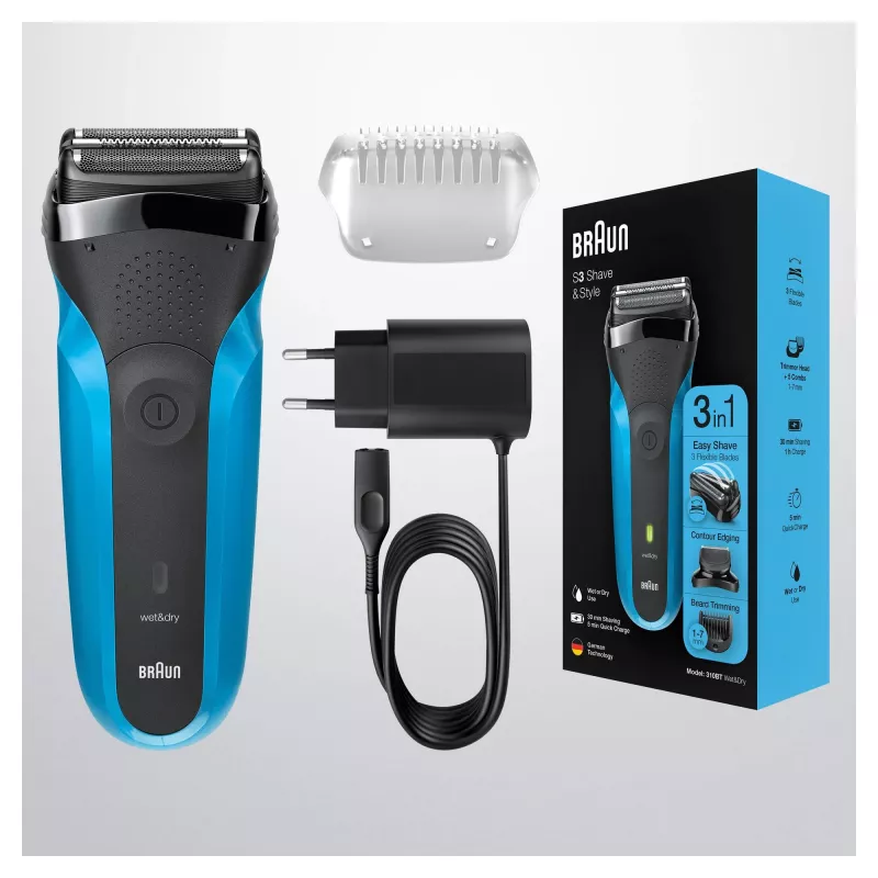 Braun Series 3 310BT electric shaver - wet & dry foil shaver with beard trimmer attachments