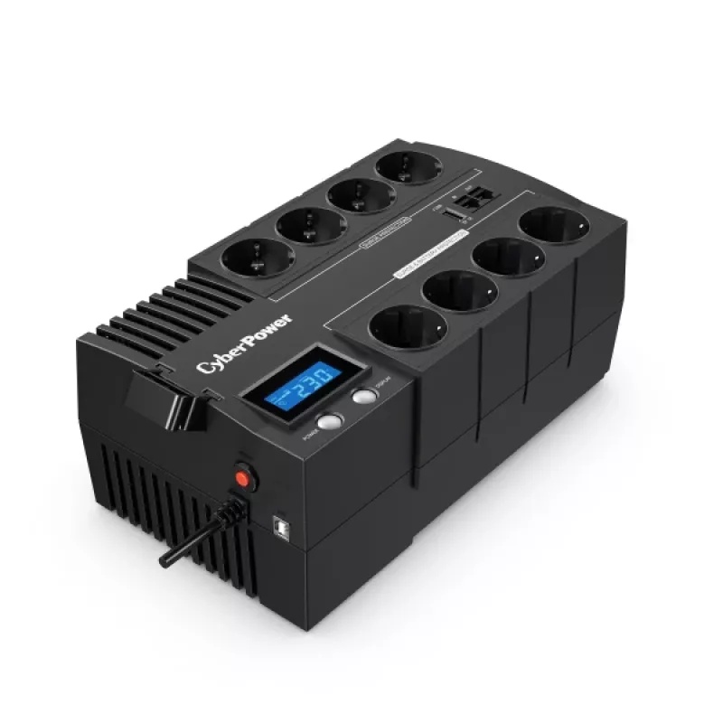 Uninterruptible Power Supply CYBERPOWER BR1000ELCD — Line-Interactive UPS 1 kVA / 600 W, 8 Type F outlets, USB, desktop, black