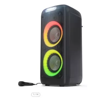 Party speaker Sharp PS-949 — 2.1 channels, 132 W PMPO, 8 inch woofer, Bluetooth A2DP/AVRCP, wired & wireless, black, plastic housing